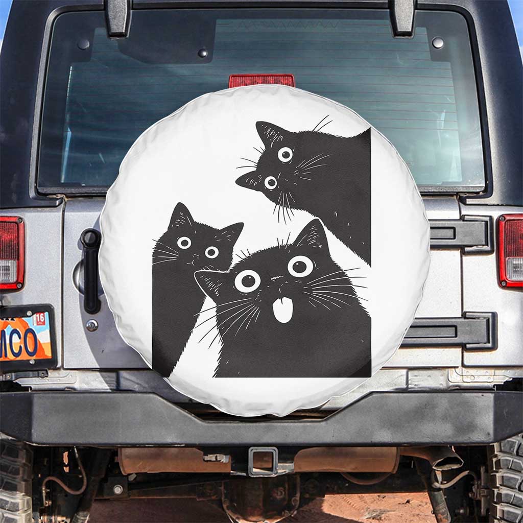 Funny Japanese Black Cat Is Watching You Spare Tire Cover Cat Lover TS12 No hole White Print Your Wear