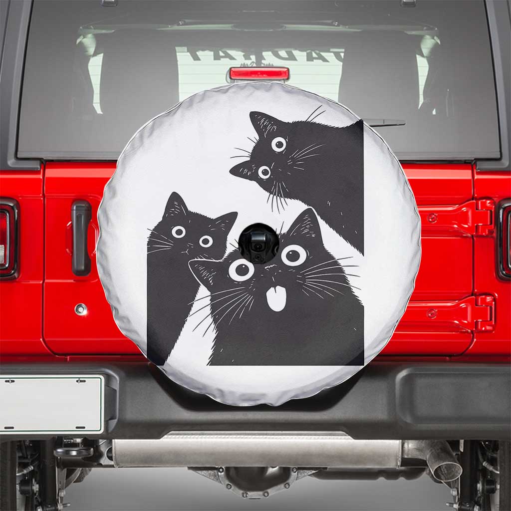 Funny Japanese Black Cat Is Watching You Spare Tire Cover Cat Lover TS12 White Print Your Wear