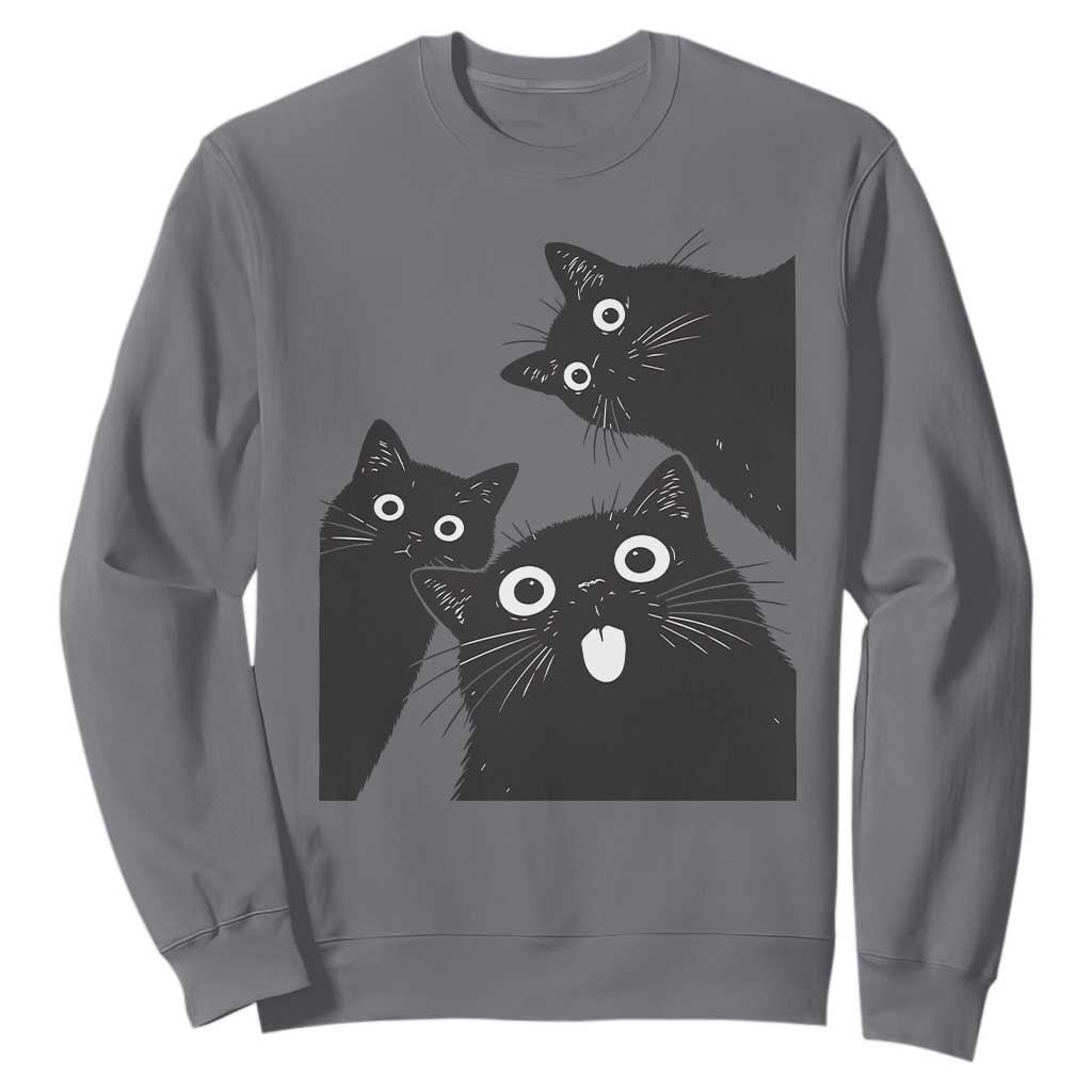 Funny Japanese Black Cat Is Watching You Sweatshirt Cat Lover TS12 Charcoal Print Your Wear