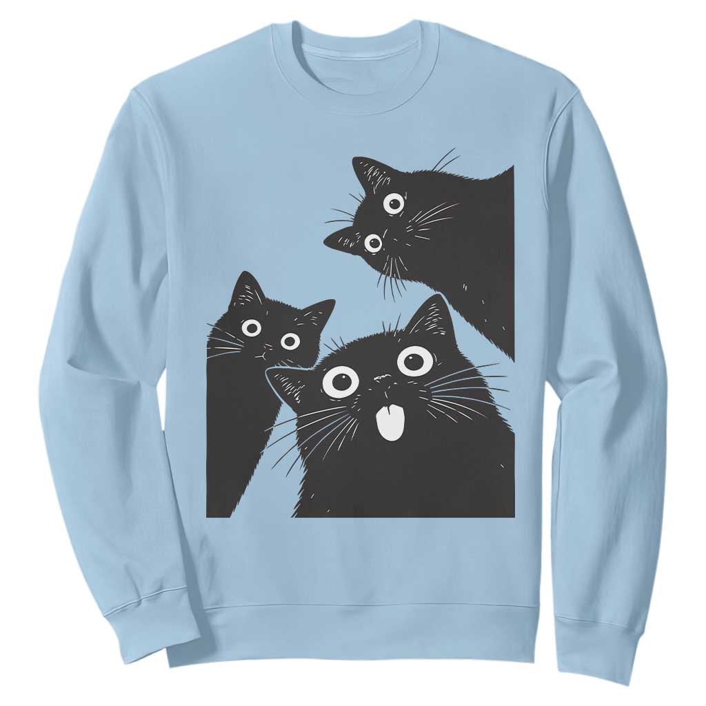 Funny Japanese Black Cat Is Watching You Sweatshirt Cat Lover TS12 Light Blue Print Your Wear