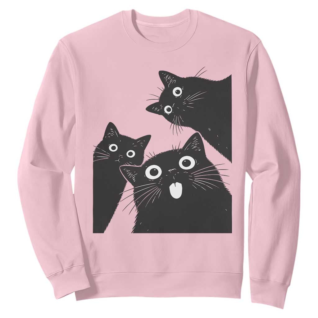 Funny Japanese Black Cat Is Watching You Sweatshirt Cat Lover TS12 Light Pink Print Your Wear