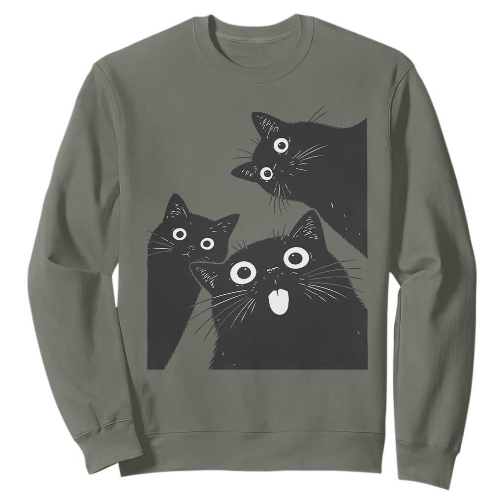 Funny Japanese Black Cat Is Watching You Sweatshirt Cat Lover TS12 Military Green Print Your Wear