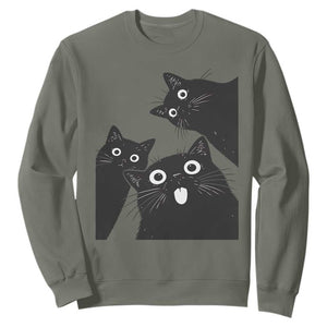 Funny Japanese Black Cat Is Watching You Sweatshirt Cat Lover TS12 Military Green Print Your Wear