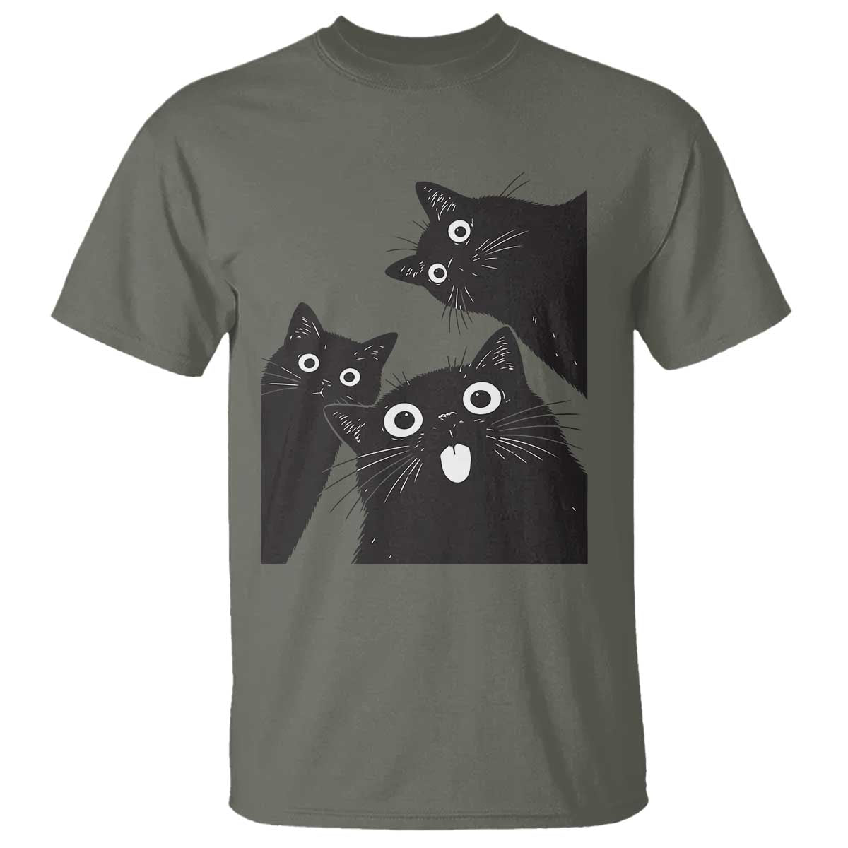 Funny Japanese Black Cat Is Watching You T Shirt Cat Lover TS12 Military Green Print Your Wear