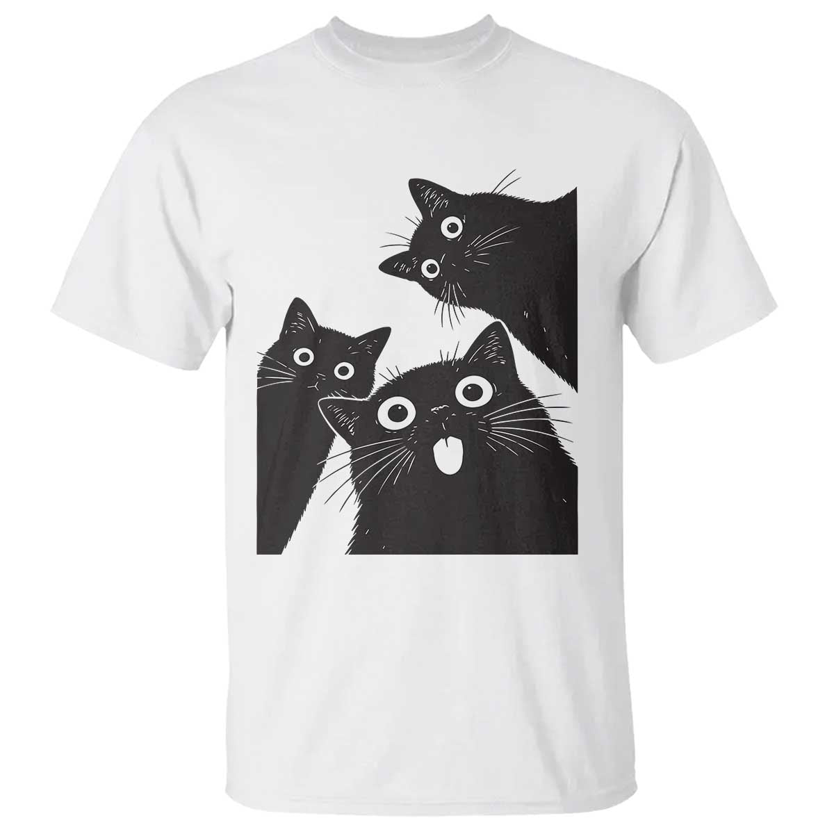 Funny Japanese Black Cat Is Watching You T Shirt Cat Lover TS12 White Print Your Wear