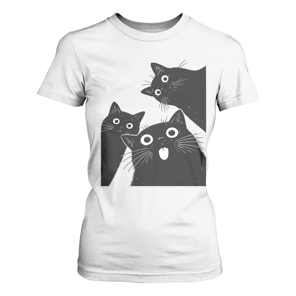 Funny Japanese Black Cat Is Watching You T Shirt For Women Cat Lover TS12 White Print Your Wear
