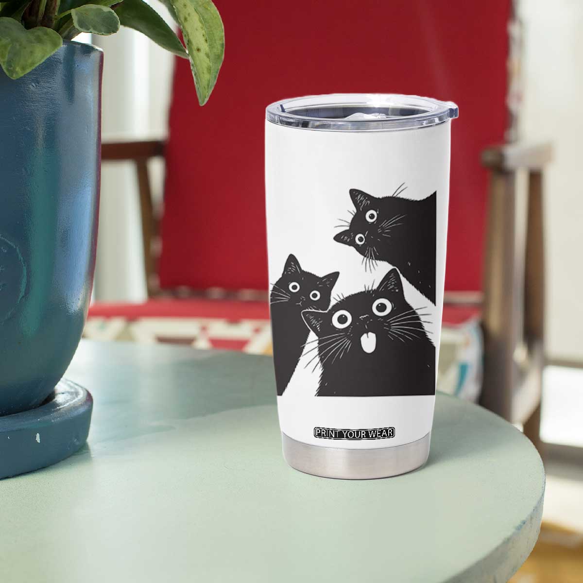 Funny Japanese Black Cat Is Watching You Tumbler Cup Cat Lover TS12 Print Your Wear
