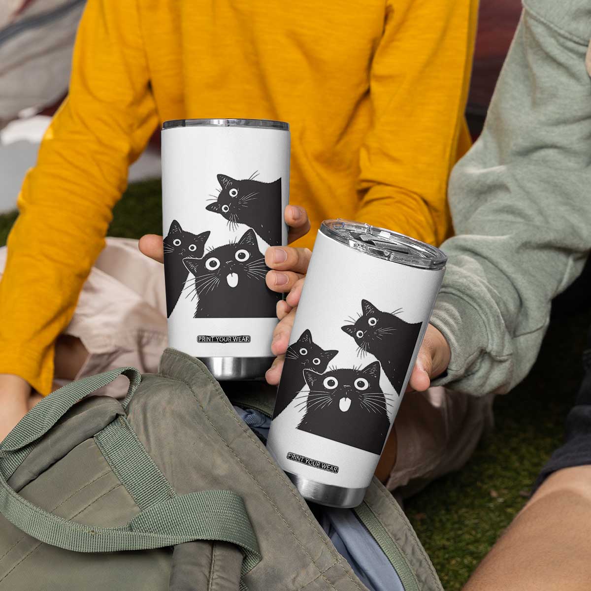 Funny Japanese Black Cat Is Watching You Tumbler Cup Cat Lover TS12 Print Your Wear
