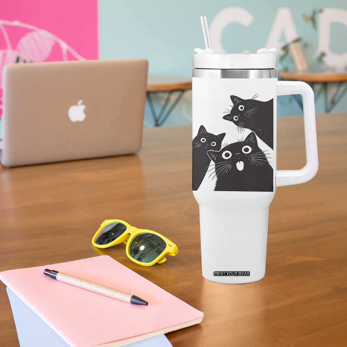 Funny Japanese Black Cat Is Watching You Tumbler With Handle Cat Lover TS12 Print Your Wear