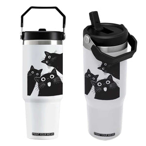 Funny Japanese Black Cat Is Watching You Flip Straw Tumbler Cat Lover TS12 One Size: 30 oz White Print Your Wear