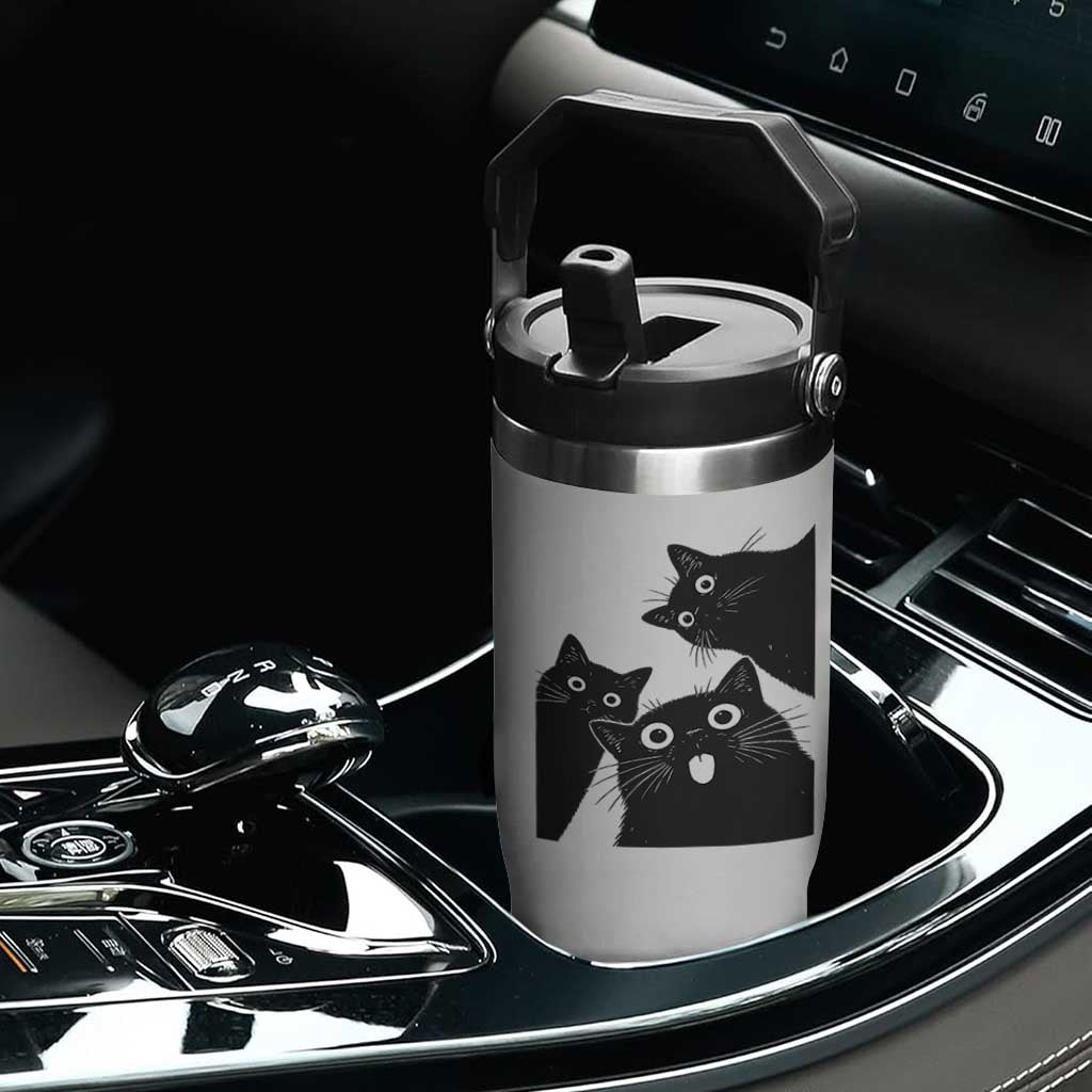 Funny Japanese Black Cat Is Watching You Flip Straw Tumbler Cat Lover TS12 Print Your Wear