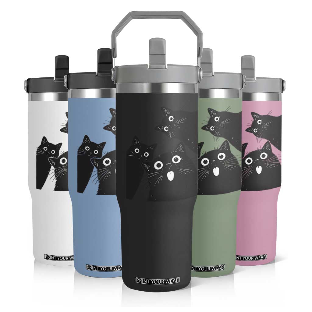 Funny Japanese Black Cat Is Watching You Flip Straw Tumbler Cat Lover TS12 Print Your Wear