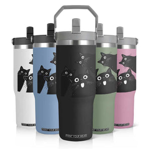 Funny Japanese Black Cat Is Watching You Flip Straw Tumbler Cat Lover TS12 Print Your Wear