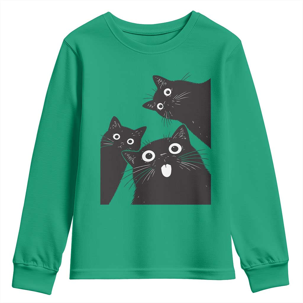 Funny Japanese Black Cat Is Watching You Youth Sweatshirt Cat Lover TS12 Irish Green Print Your Wear