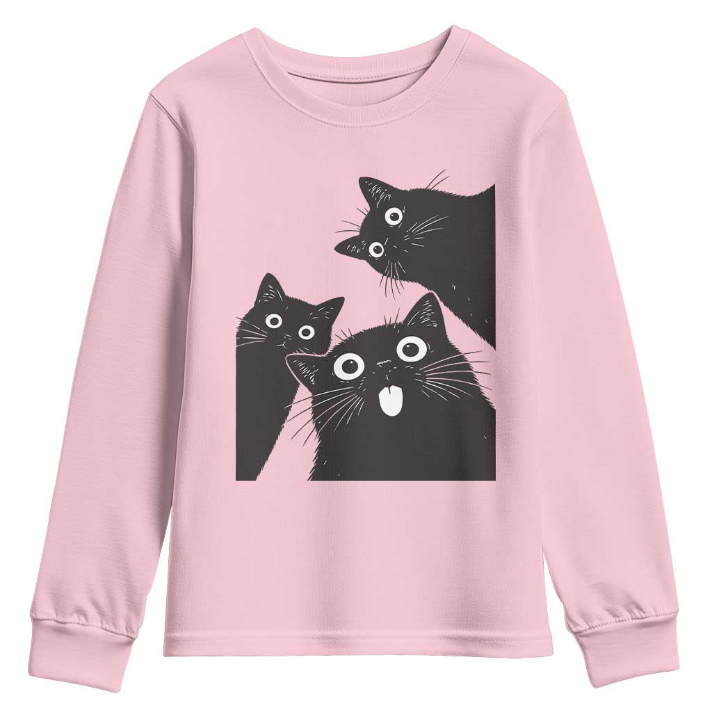 Funny Japanese Black Cat Is Watching You Youth Sweatshirt Cat Lover TS12 Light Pink Print Your Wear