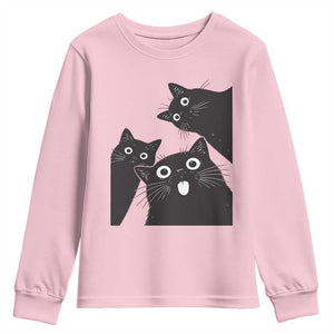 Funny Japanese Black Cat Is Watching You Youth Sweatshirt Cat Lover TS12 Light Pink Print Your Wear
