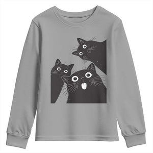 Funny Japanese Black Cat Is Watching You Youth Sweatshirt Cat Lover TS12 Sport Gray Print Your Wear