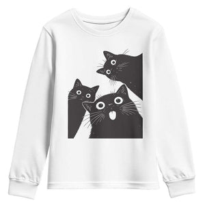 Funny Japanese Black Cat Is Watching You Youth Sweatshirt Cat Lover TS12 White Print Your Wear