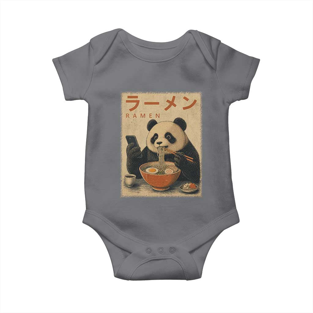 Funny Panda Eating Ramen Scrolling Phone Baby Onesie Japanese Art Aesthetic TS12 Charcoal Print Your Wear
