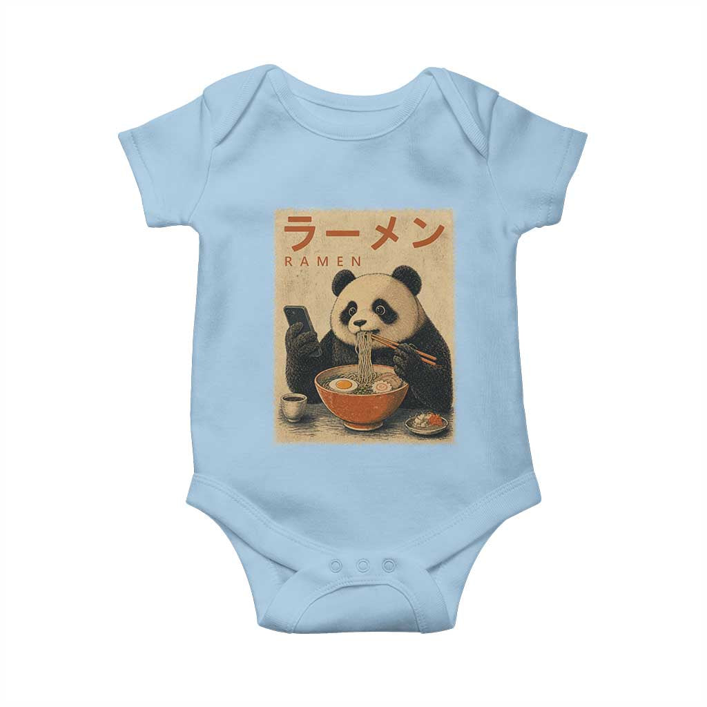 Funny Panda Eating Ramen Scrolling Phone Baby Onesie Japanese Art Aesthetic TS12 Light Blue Print Your Wear