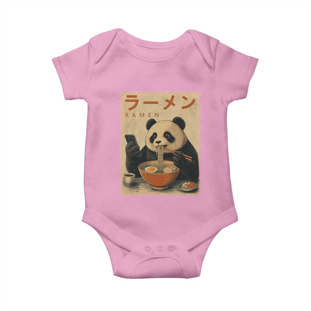 Funny Panda Eating Ramen Scrolling Phone Baby Onesie Japanese Art Aesthetic TS12 Light Pink Print Your Wear