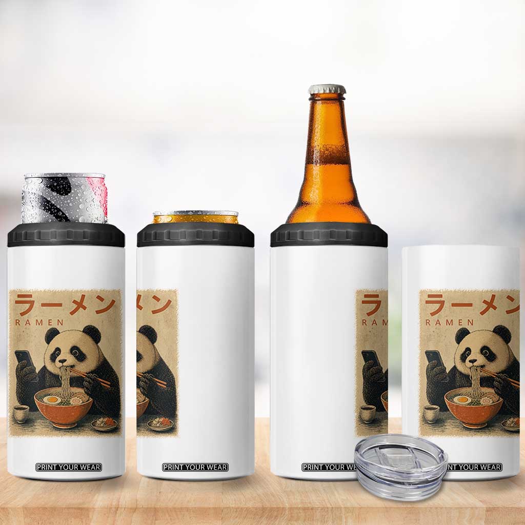Funny Panda Eating Ramen Scrolling Phone 4 in 1 Can Cooler Tumbler Japanese Art Aesthetic TS12 Print Your Wear