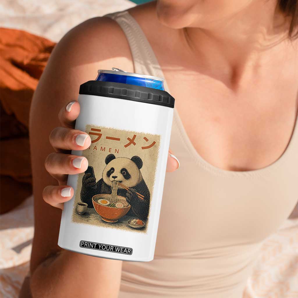Funny Panda Eating Ramen Scrolling Phone 4 in 1 Can Cooler Tumbler Japanese Art Aesthetic TS12 Print Your Wear