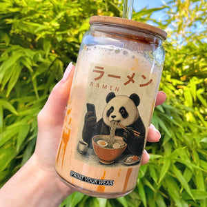 Funny Panda Eating Ramen Scrolling Phone Glass Can Japanese Art Aesthetic TS12 White Print Your Wear
