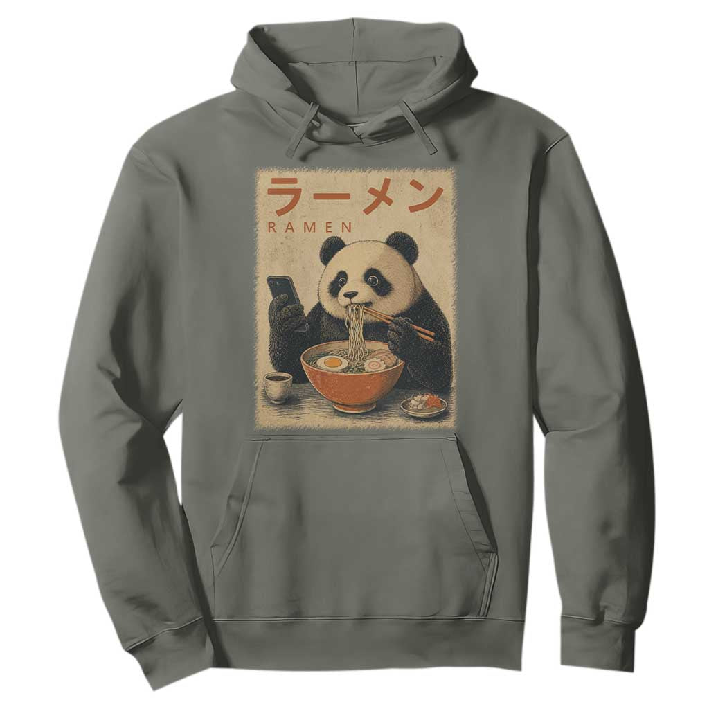 Funny Panda Eating Ramen Scrolling Phone Hoodie Japanese Art Aesthetic TS12 Military Green Print Your Wear