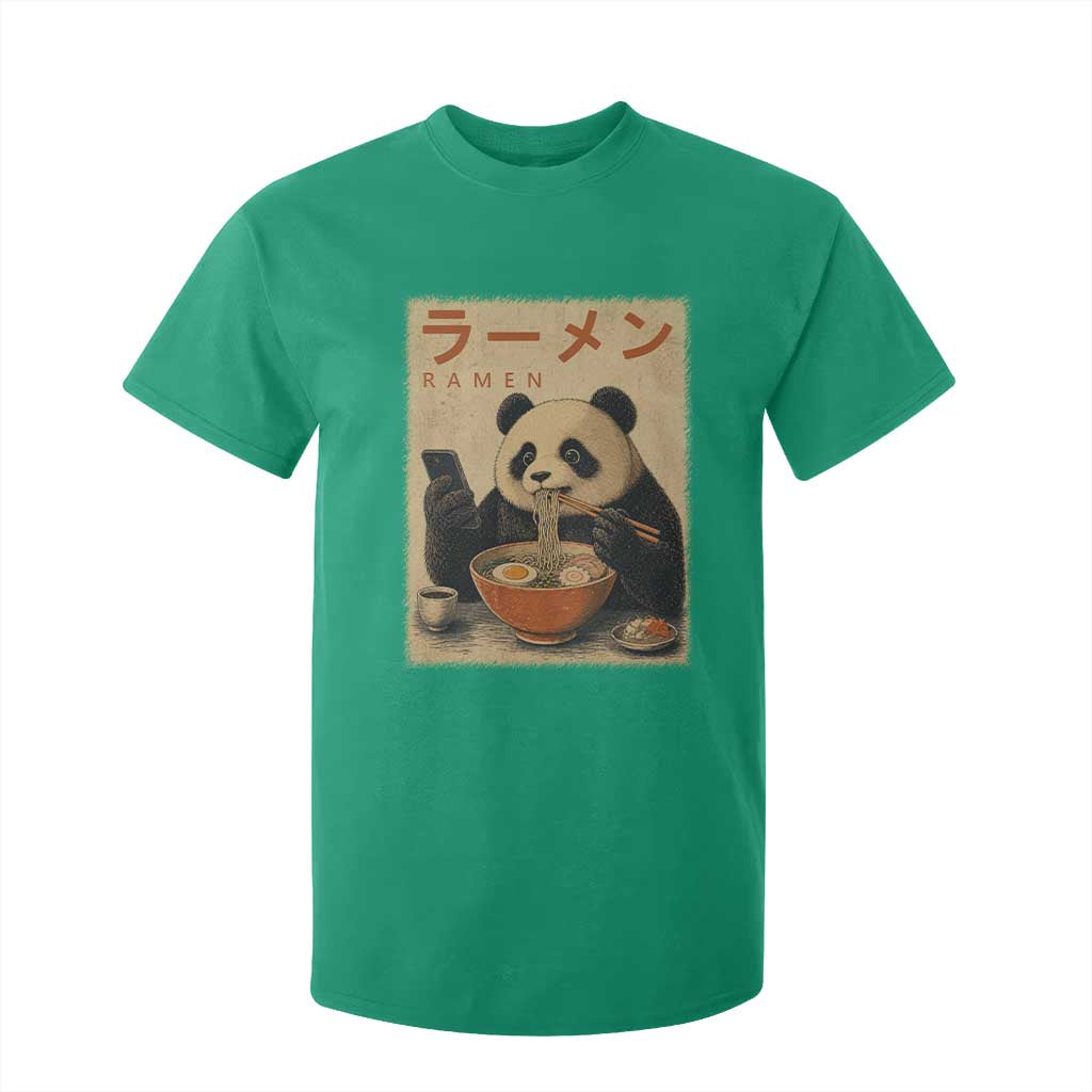 Funny Panda Eating Ramen Scrolling Phone T Shirt For Kid Japanese Art Aesthetic TS12 Irish Green Print Your Wear
