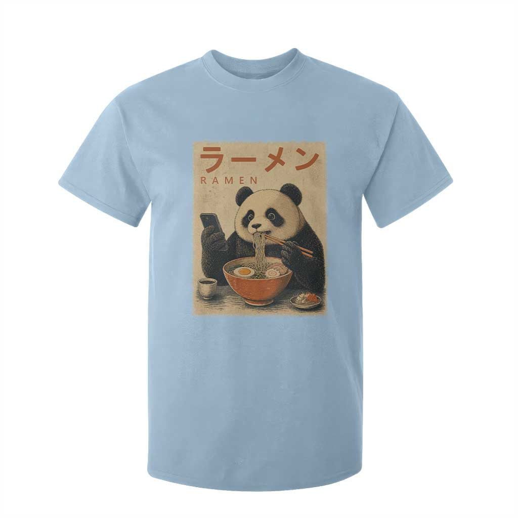 Funny Panda Eating Ramen Scrolling Phone T Shirt For Kid Japanese Art Aesthetic TS12 Light Blue Print Your Wear