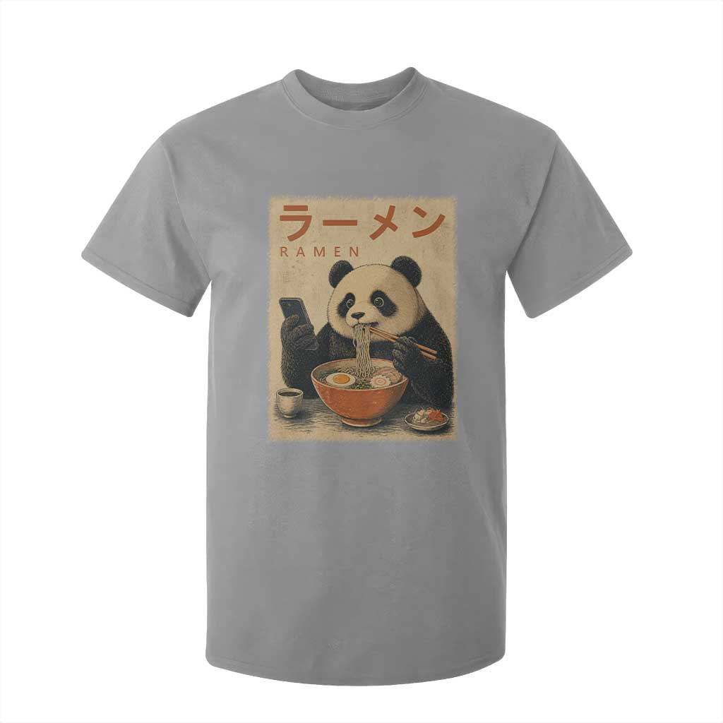 Funny Panda Eating Ramen Scrolling Phone T Shirt For Kid Japanese Art Aesthetic TS12 Sport Gray Print Your Wear