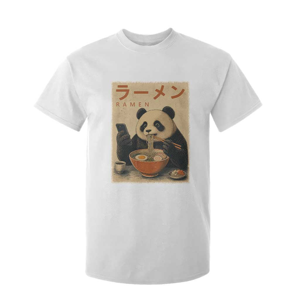 Funny Panda Eating Ramen Scrolling Phone T Shirt For Kid Japanese Art Aesthetic TS12 White Print Your Wear