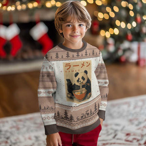 Funny Panda Eating Ramen Scrolling Phone Ugly Christmas Sweater Japanese Art Aesthetic TS12 Mocha Mousse Print Your Wear