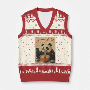 Funny Panda Eating Ramen Scrolling Phone V-Neck Knit Sweater Vest Japanese Art Aesthetic TS12 Beige Red Print Your Wear