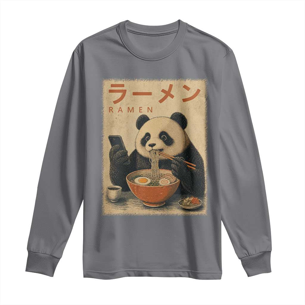 Funny Panda Eating Ramen Scrolling Phone Long Sleeve Shirt Japanese Art Aesthetic TS12 Charcoal Print Your Wear