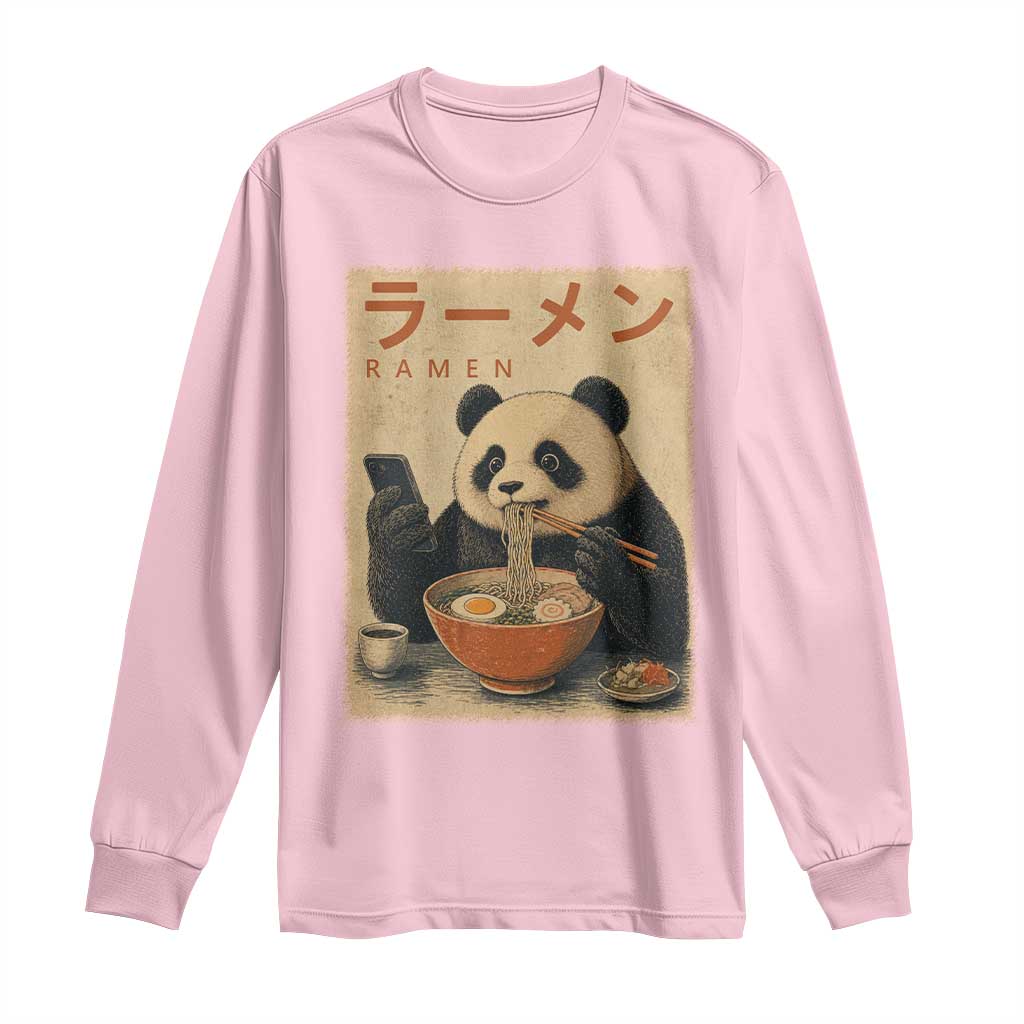 Funny Panda Eating Ramen Scrolling Phone Long Sleeve Shirt Japanese Art Aesthetic TS12 Light Pink Print Your Wear