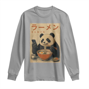 Funny Panda Eating Ramen Scrolling Phone Long Sleeve Shirt Japanese Art Aesthetic TS12 Sport Gray Print Your Wear