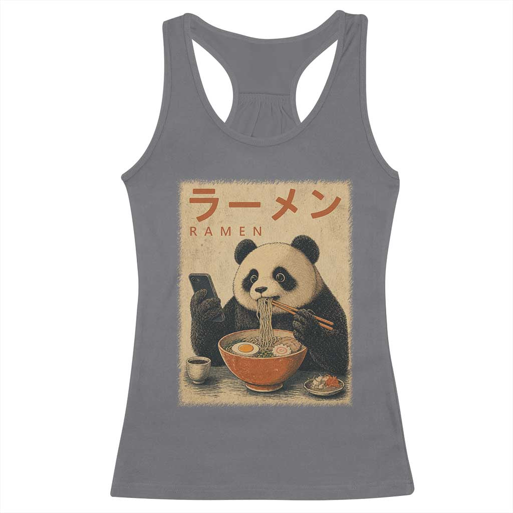 Funny Panda Eating Ramen Scrolling Phone Racerback Tank Top Japanese Art Aesthetic TS12 Charcoal Print Your Wear