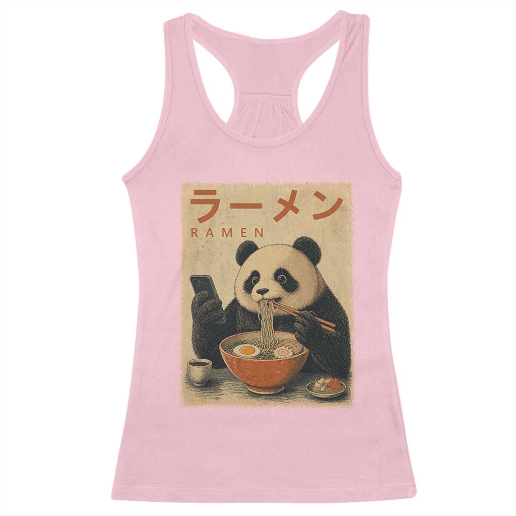 Funny Panda Eating Ramen Scrolling Phone Racerback Tank Top Japanese Art Aesthetic TS12 Light Pink Print Your Wear