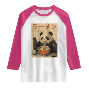 Funny Panda Eating Ramen Scrolling Phone Raglan Shirt Japanese Art Aesthetic TS12 White Heliconia Print Your Wear