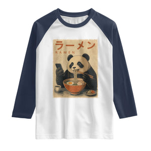 Funny Panda Eating Ramen Scrolling Phone Raglan Shirt Japanese Art Aesthetic TS12 White Navy Print Your Wear