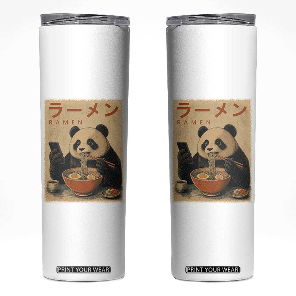 Funny Panda Eating Ramen Scrolling Phone Skinny Tumbler Japanese Art Aesthetic TS12 White Print Your Wear