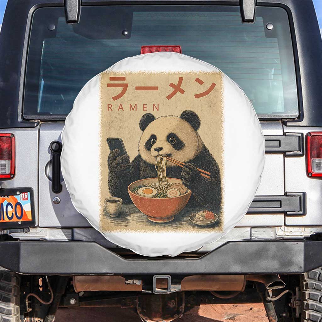 Funny Panda Eating Ramen Scrolling Phone Spare Tire Cover Japanese Art Aesthetic TS12 No hole White Print Your Wear