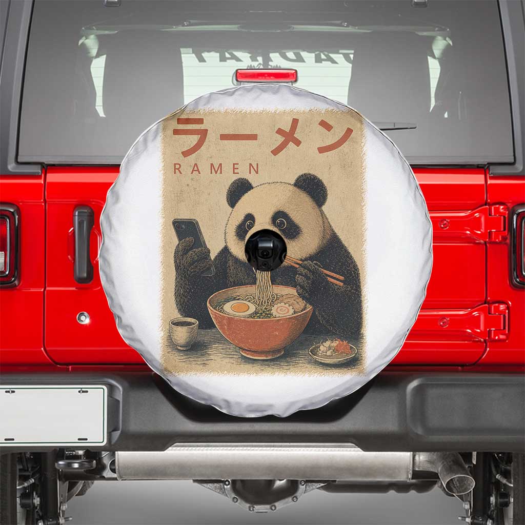 Funny Panda Eating Ramen Scrolling Phone Spare Tire Cover Japanese Art Aesthetic TS12 White Print Your Wear