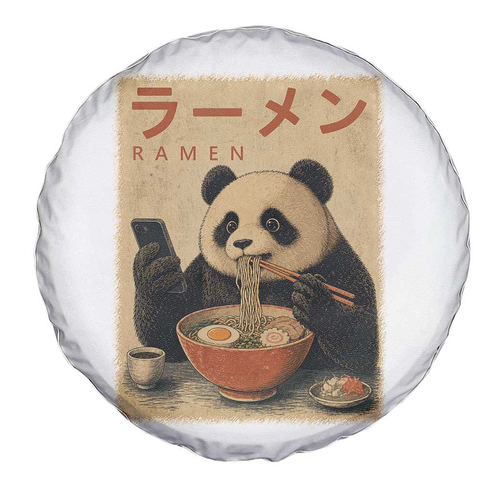 Funny Panda Eating Ramen Scrolling Phone Spare Tire Cover Japanese Art Aesthetic TS12 Print Your Wear