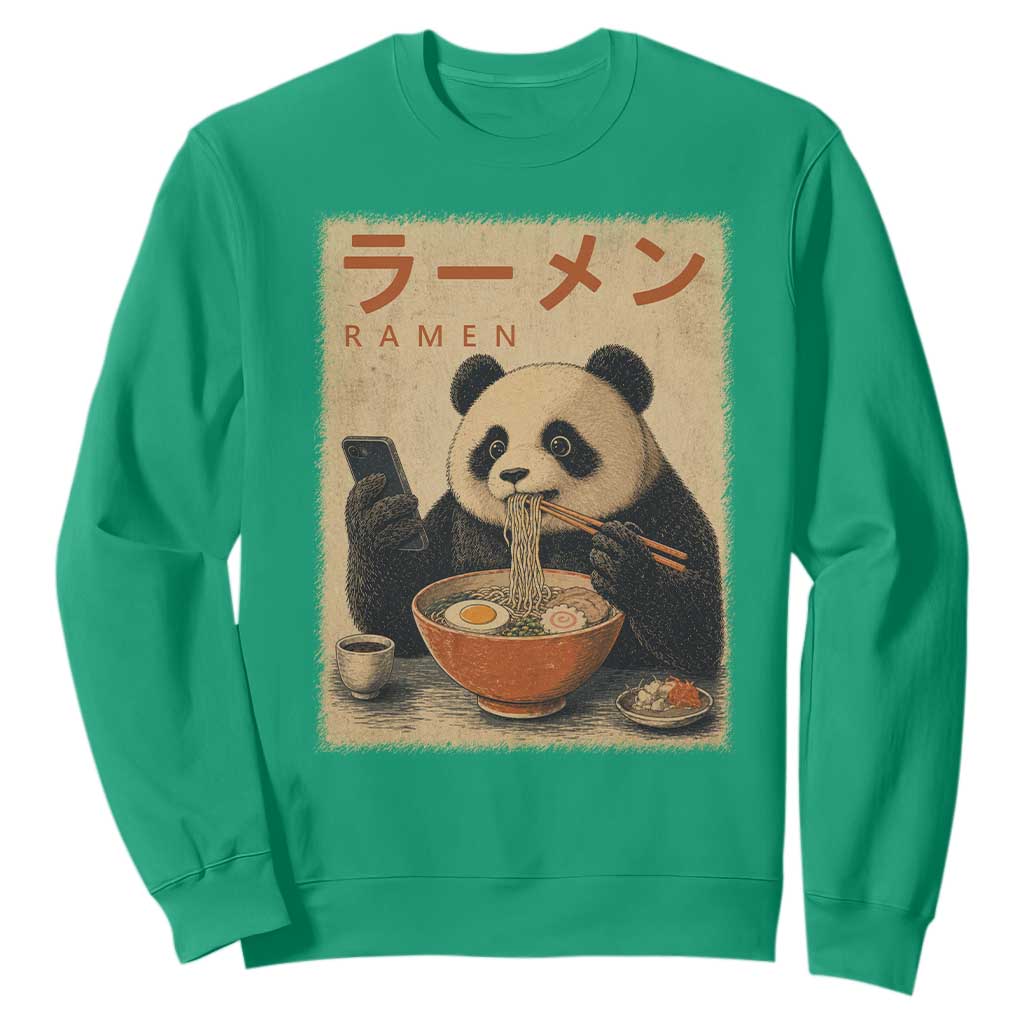 Funny Panda Eating Ramen Scrolling Phone Sweatshirt Japanese Art Aesthetic TS12 Irish Green Print Your Wear