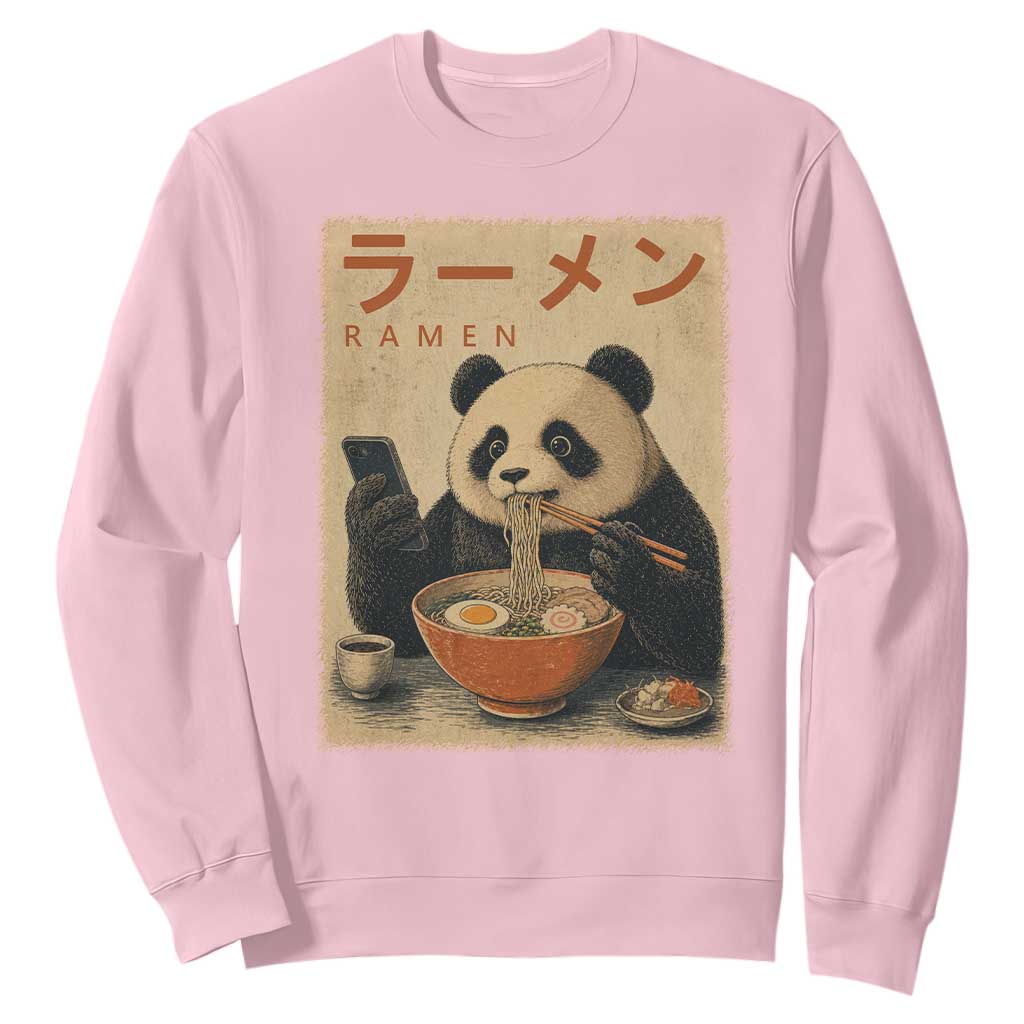 Funny Panda Eating Ramen Scrolling Phone Sweatshirt Japanese Art Aesthetic TS12 Light Pink Print Your Wear