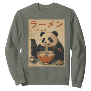 Funny Panda Eating Ramen Scrolling Phone Sweatshirt Japanese Art Aesthetic TS12 Military Green Print Your Wear