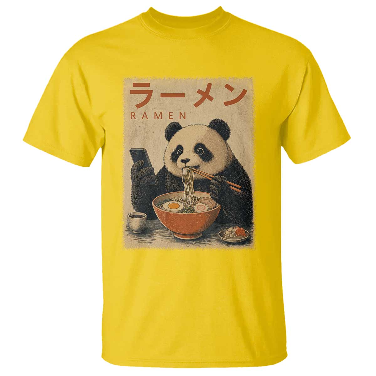 Funny Panda Eating Ramen Scrolling Phone T Shirt Japanese Art Aesthetic TS12 Daisy Print Your Wear